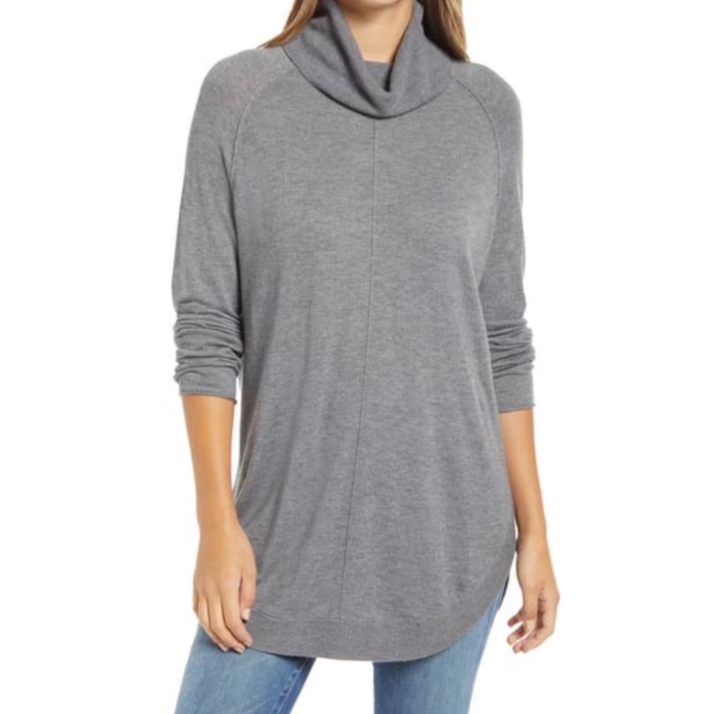 Caslon Turtleneck Tunic Sweater In Grey Dark Heather